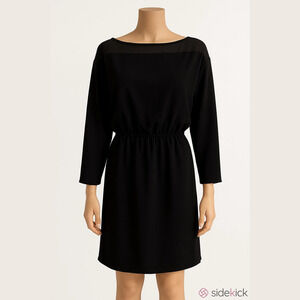 Forever 21 elegant minimalist black oboe knee dress L tule detail boat neck